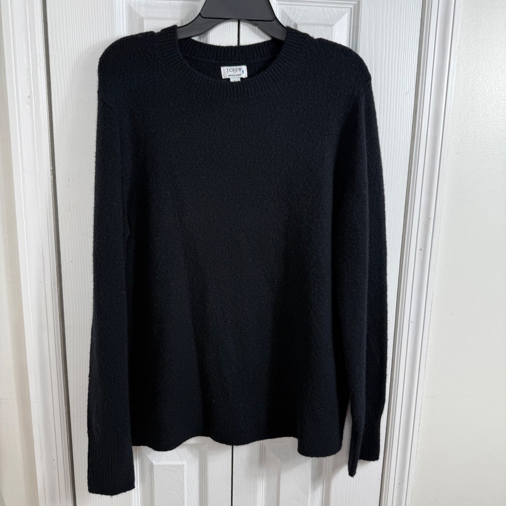 J.Crew Extra-Soft Crewneck Sweater Large Black Minimalist Cozy Knit Slit Hem